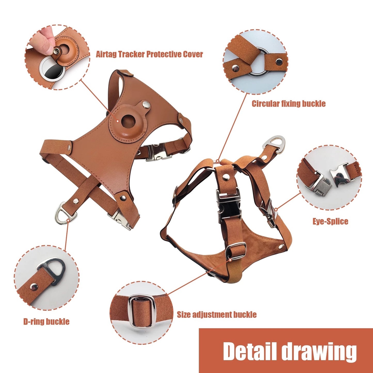 Brown Leather AirTag Harness